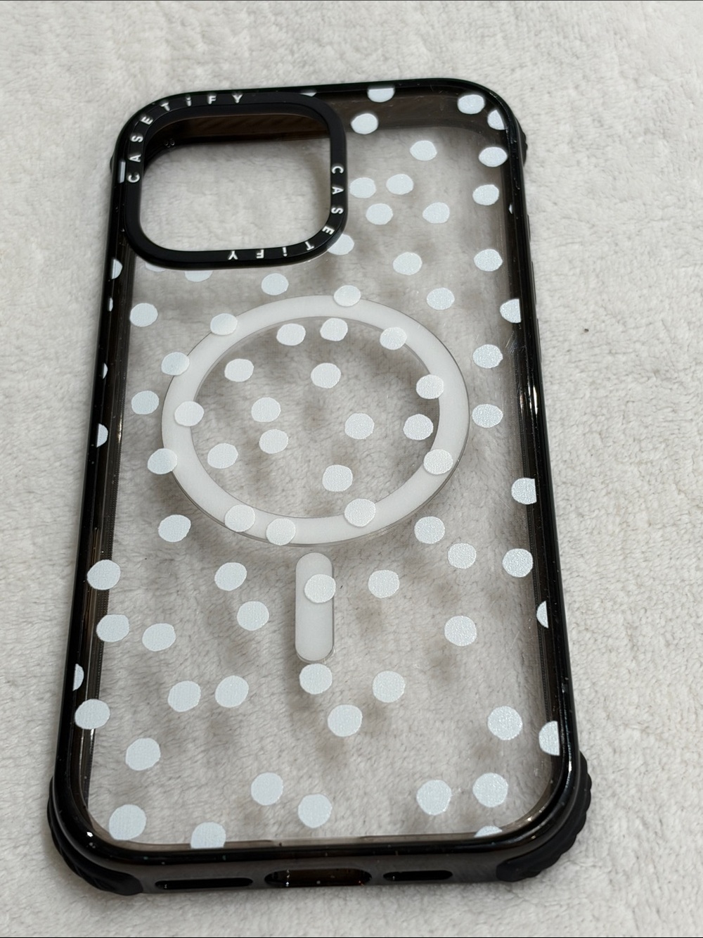 iPhone 16 Pro Max Casetify Clear Case with White Polka Dots Ultra Impact